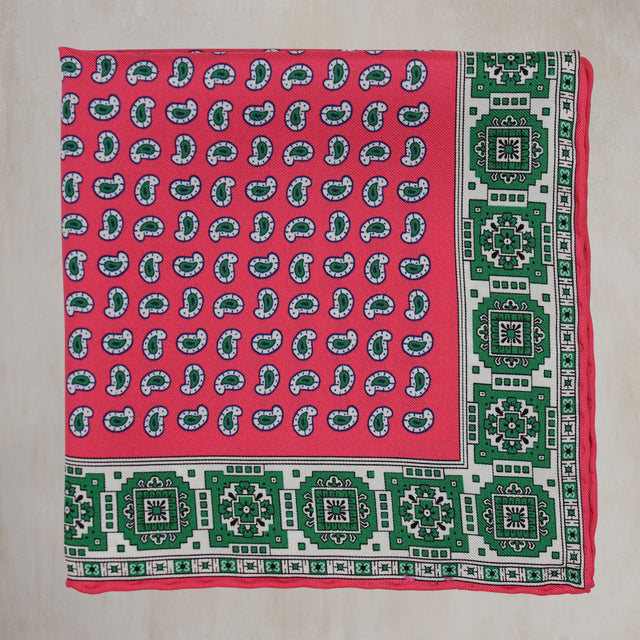 Edged Paisley Pocket Square in Pink