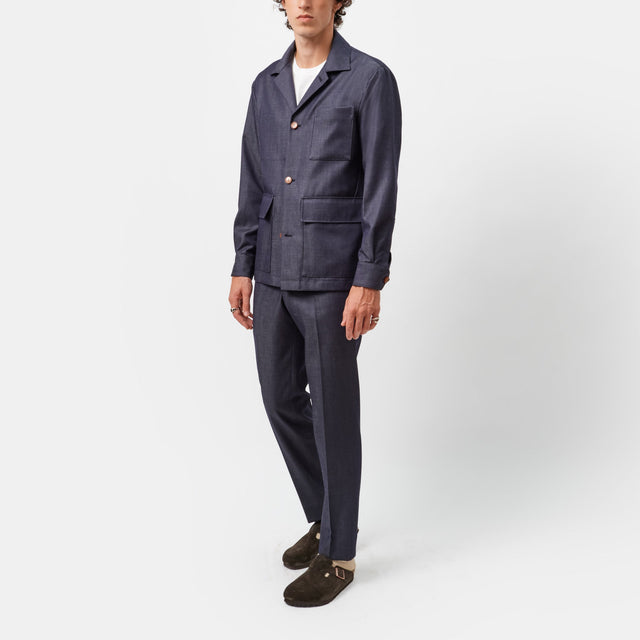 Indigo Wool Gabardine Chore Jacket