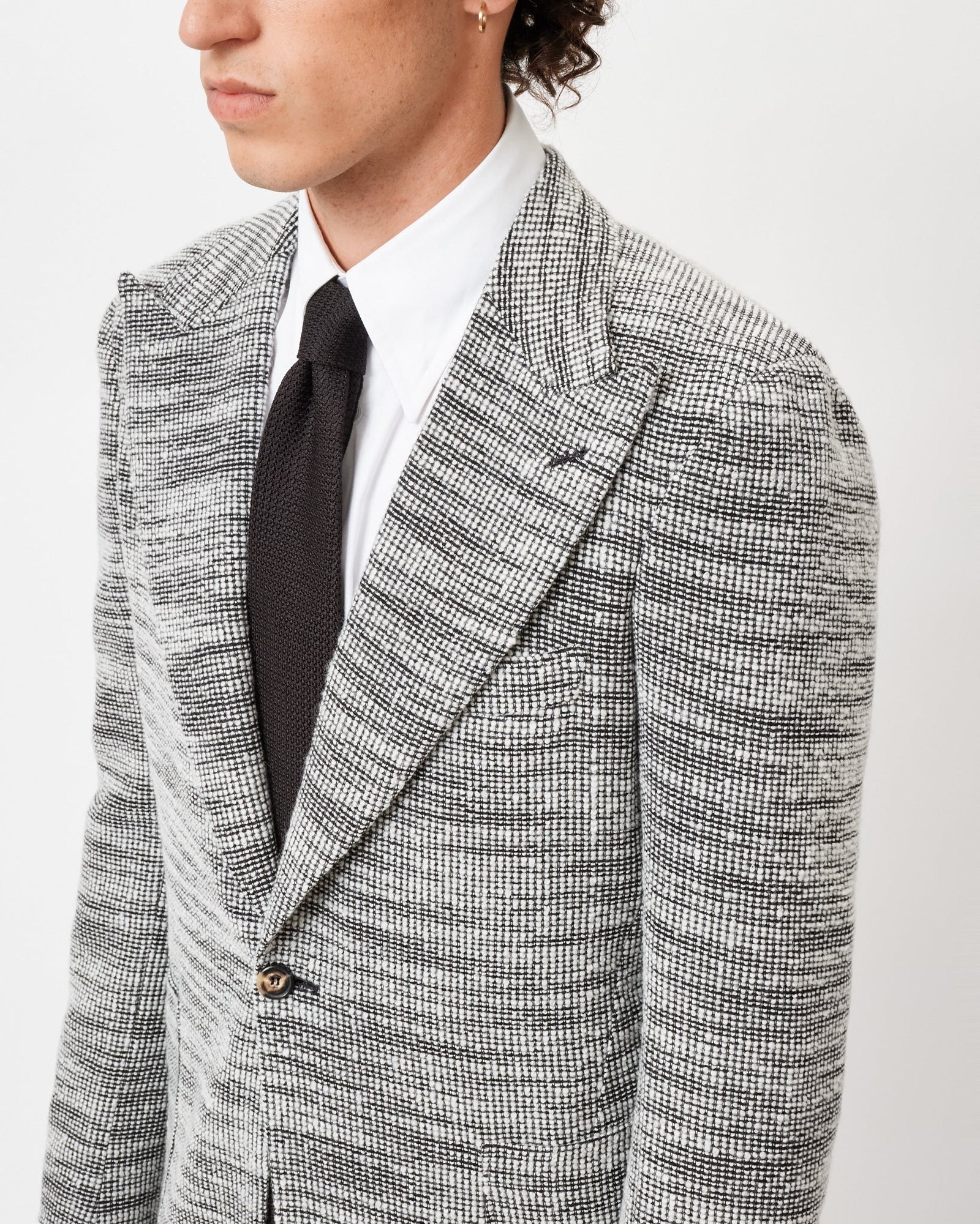 Black and White Boucle Unstructured Jacket