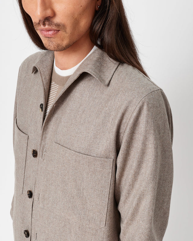 Oatmeal Flannel Capri Collar Overshirt