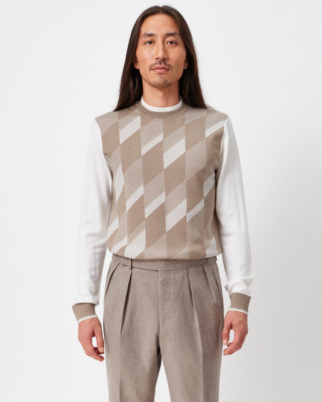 Beige and Cream Geometric Crew Neck