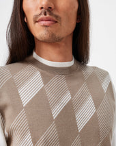 Beige And Cream Geometric Crew Neck