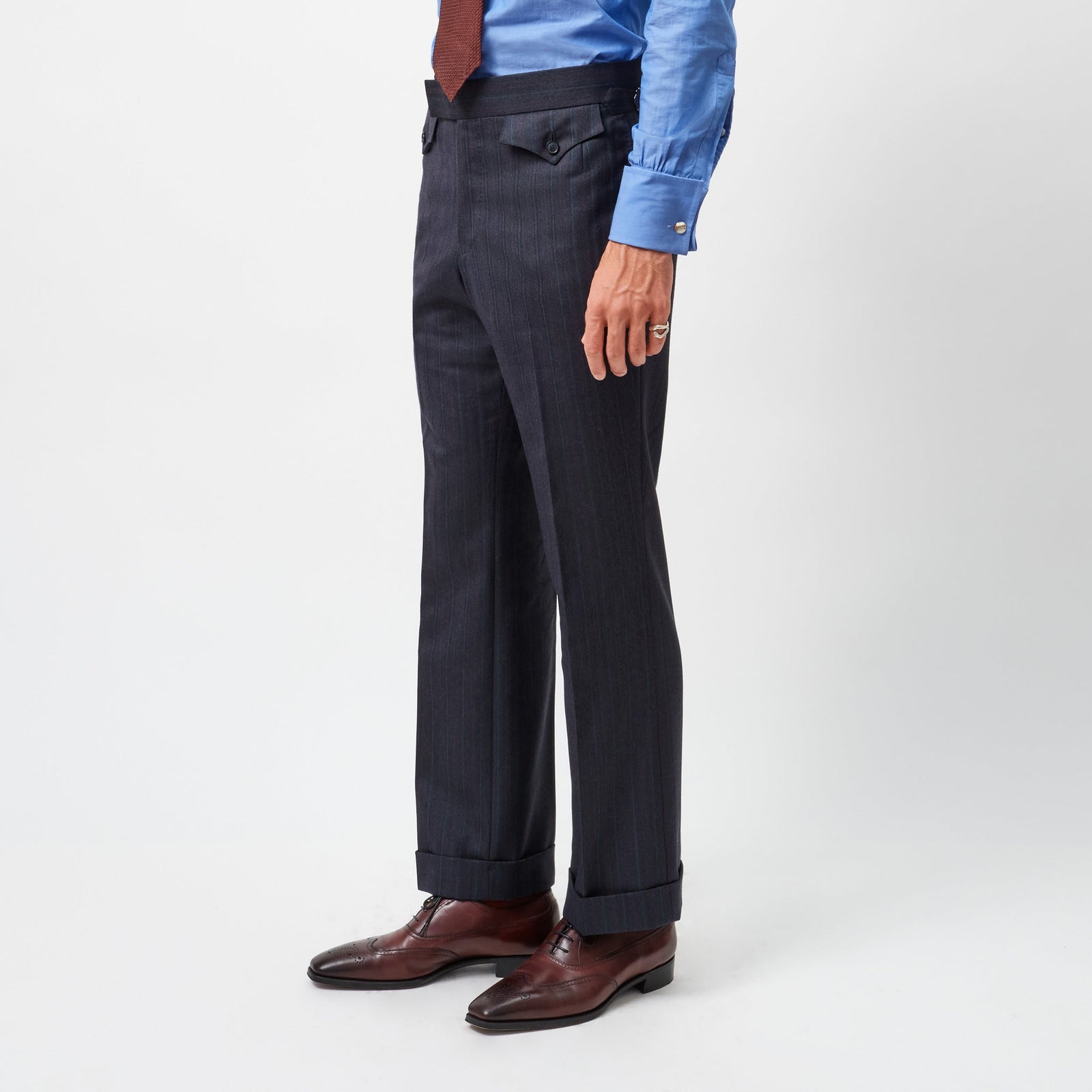 And Burgundy Heritage Stripe Parallel Trousers