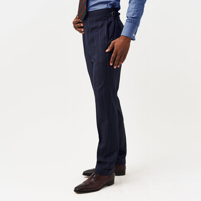 Navy Wide Pinstripe Trousers