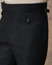 Black Linen Wide Parallel Trousers