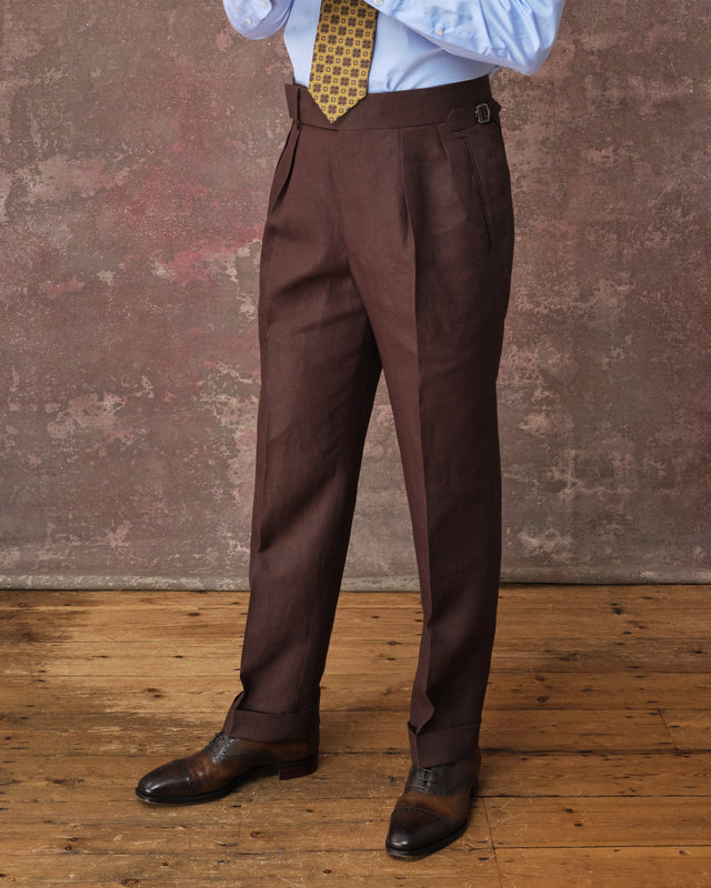 Chocolate Brown Linen Heritage Trousers