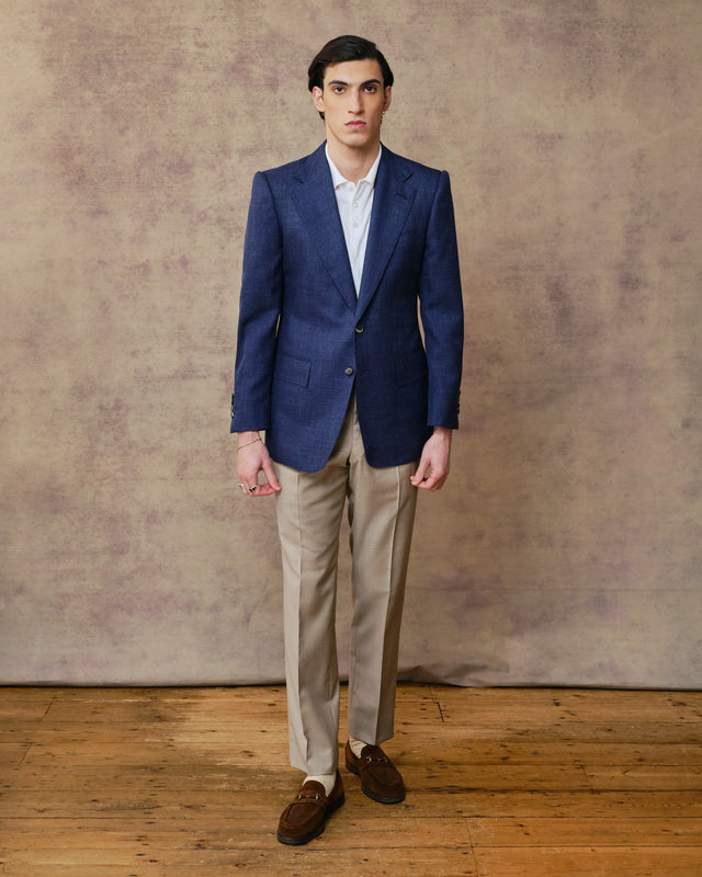 Indigo Silk Linen Blend Blazer