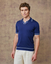 Navy Knitted Polo Shirt