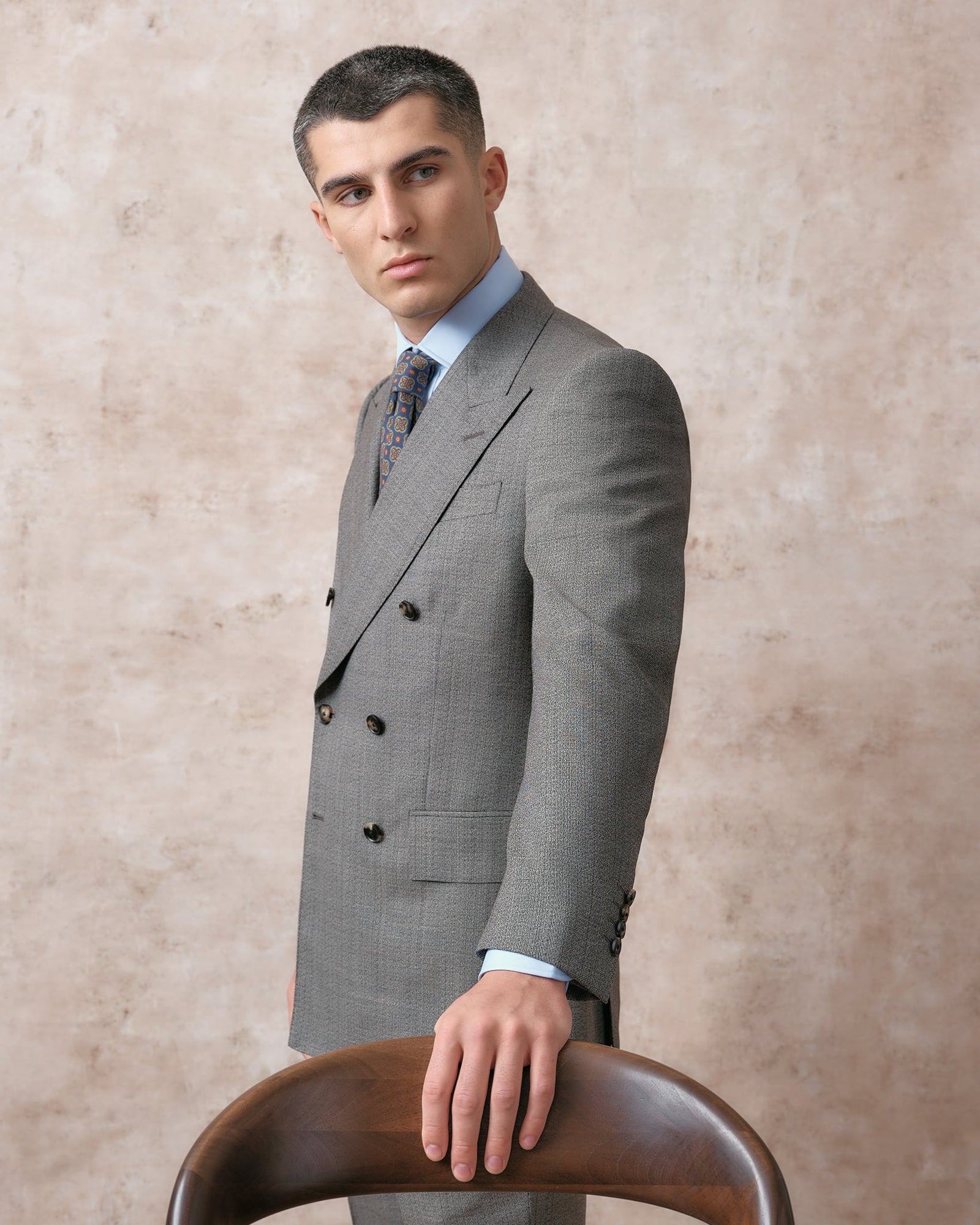 Grey Micro Double Breasted Jacket