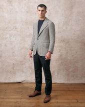 Cream and Navy Silk Blend Unstructured Jacket