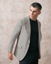 Cream and Navy Silk Blend Unstructured Jacket