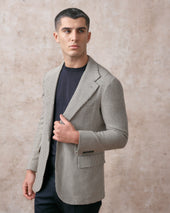 Cream and Navy Silk Blend Unstructured Jacket