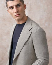 Cream and Navy Silk Blend Unstructured Jacket