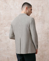 Cream and Navy Silk Blend Unstructured Jacket