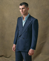 Navy Mesh Low Double-Breasted Blazer