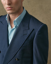 Navy Mesh Low Double-Breasted Blazer