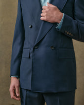 Navy Mesh Low Double-Breasted Blazer