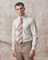 Pink And Grey Stripe Tab Collar Shirt