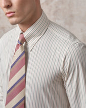 Pink And Grey Stripe Tab Collar Shirt