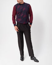 Navy and Burgundy Geometric Crew