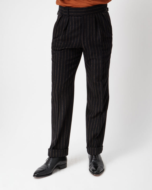 Black & Brown Chalk Stripe Flannel Heritage Trousers