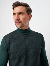 Green And Herringbone Mock Neck