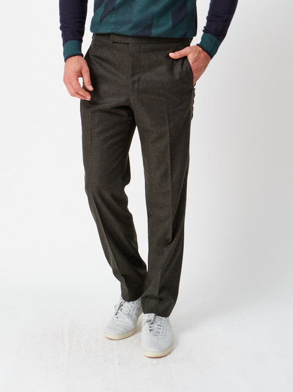 Green Flannel Contemporary Trousers