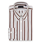 Brown and Navy Stripe Tab Collar Shirt