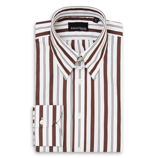 Brown and Navy Stripe Tab Collar Shirt
