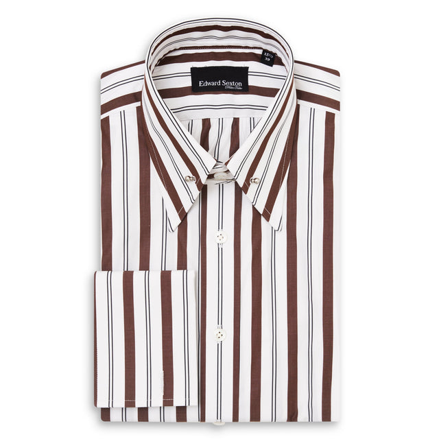 Brown and Navy Stripe Pin Collar Shirt