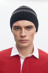 Elba Merino Beanie in Black/Charcoal Melange Stripe