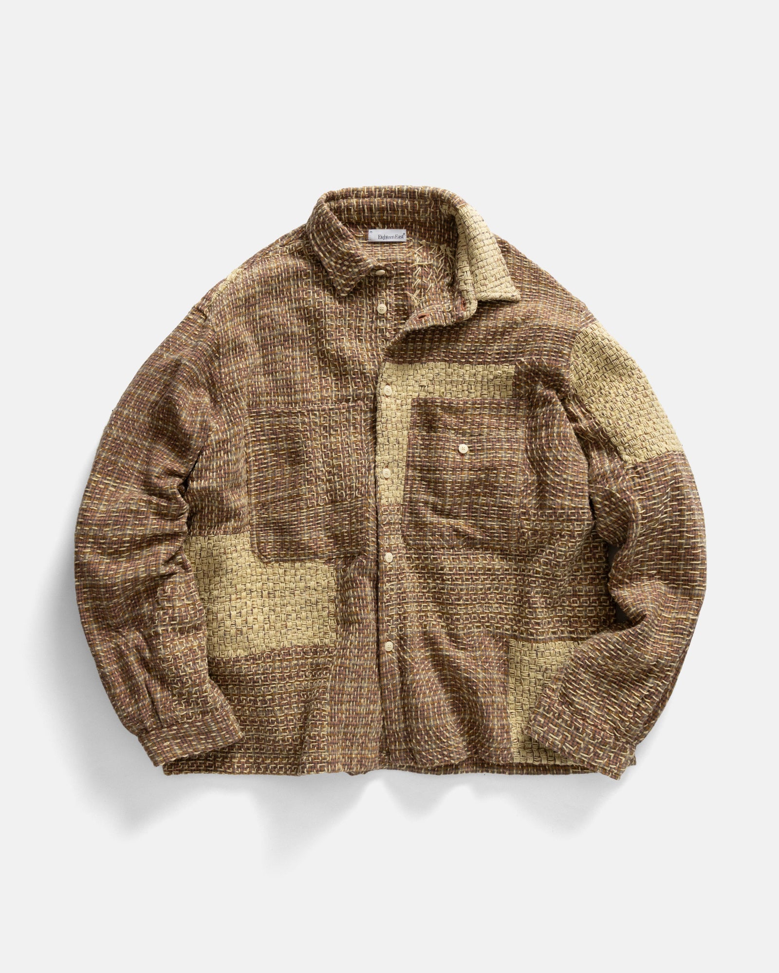 Pilchuck Hand Embroidered Overshirt Clay Butter Tangerine Fog Ecru Lavendar Cotton Flannel With Kantha Stitching