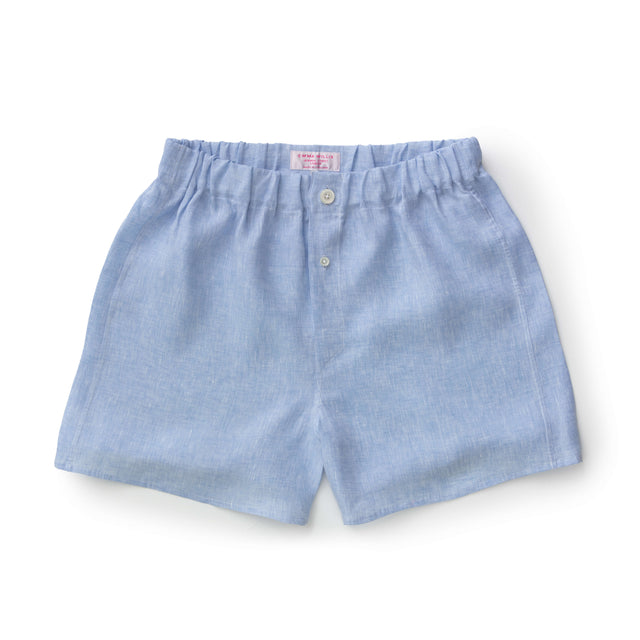 Blue Linen Boxer Shorts