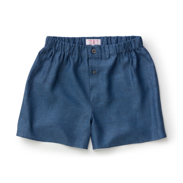 Denim Herringbone Linen Boxer Shorts