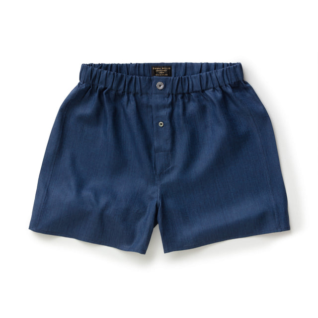 Indigo Herringbone Linen Boxer Shorts