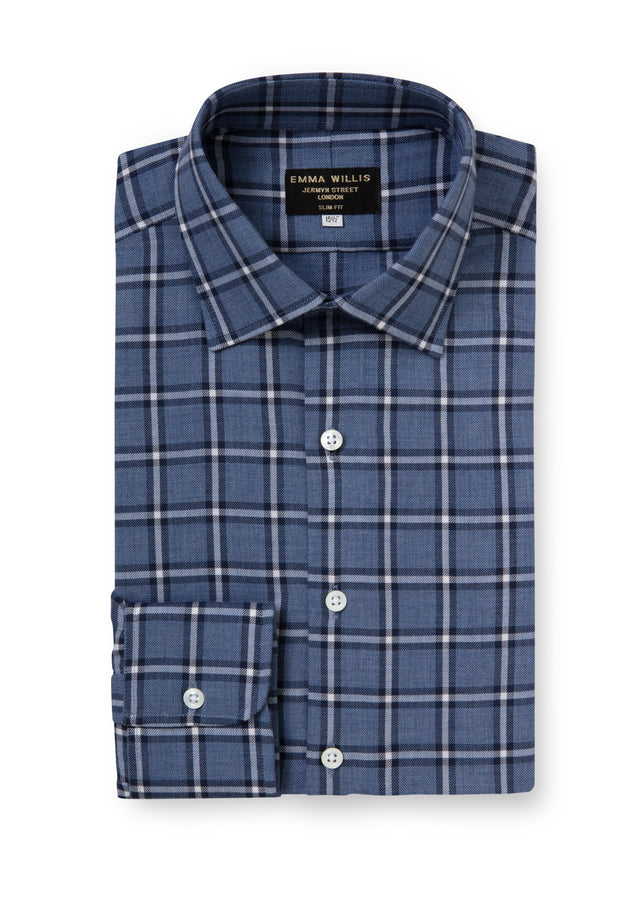 Blue Plaid Brushed Cotton Shirt