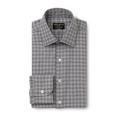 Pale Grey Gingham Wool Cotton Blend Shirt New