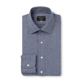 Denim Herringbone Wool Cotton Blend Shirt - New