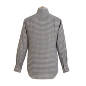 Pale Grey Gingham Wool Cotton Blend Shirt New