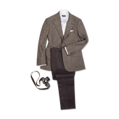 Flat Front Trouser In Grey Brushed Cotton Twill