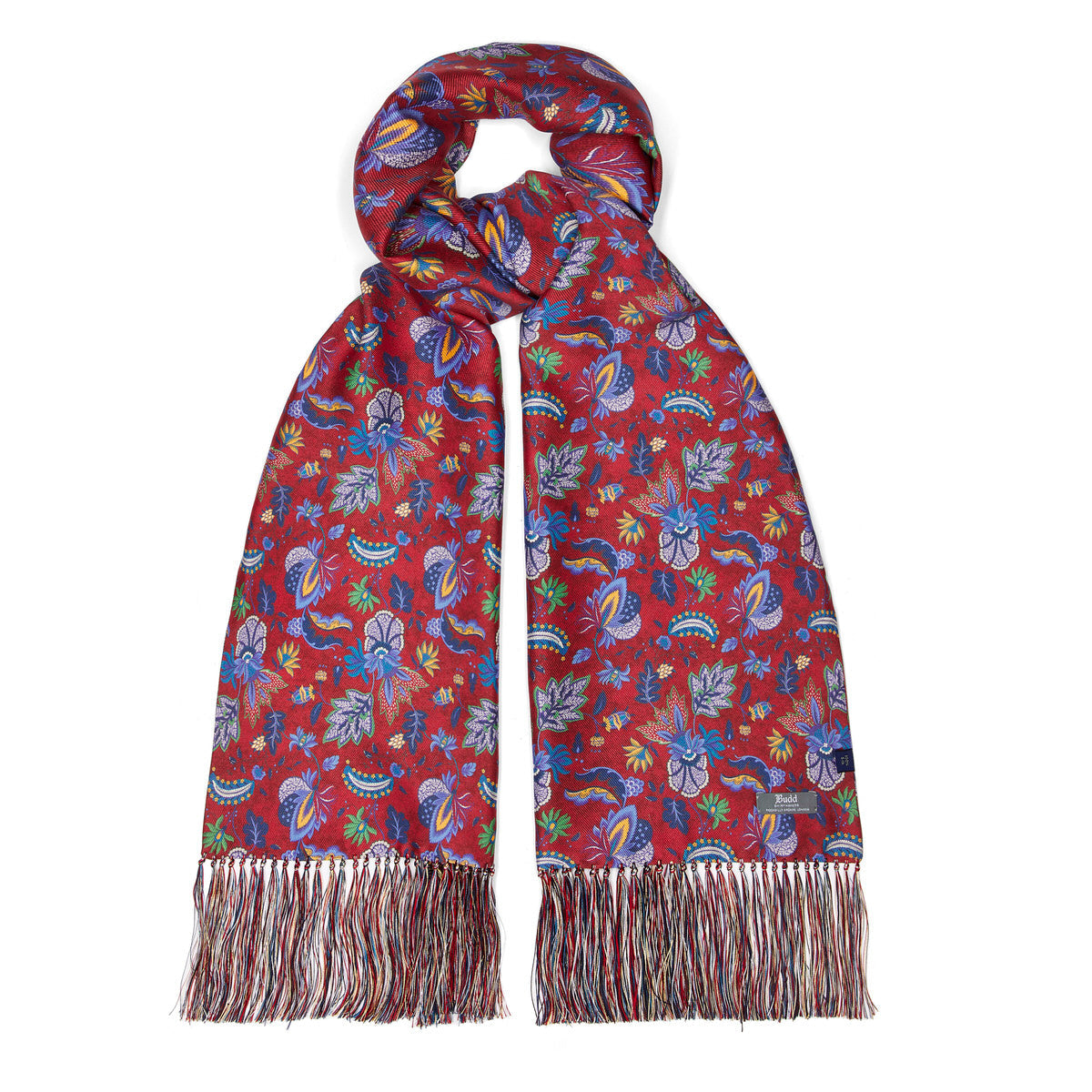 Exotic Floral Silk Scarf In Red