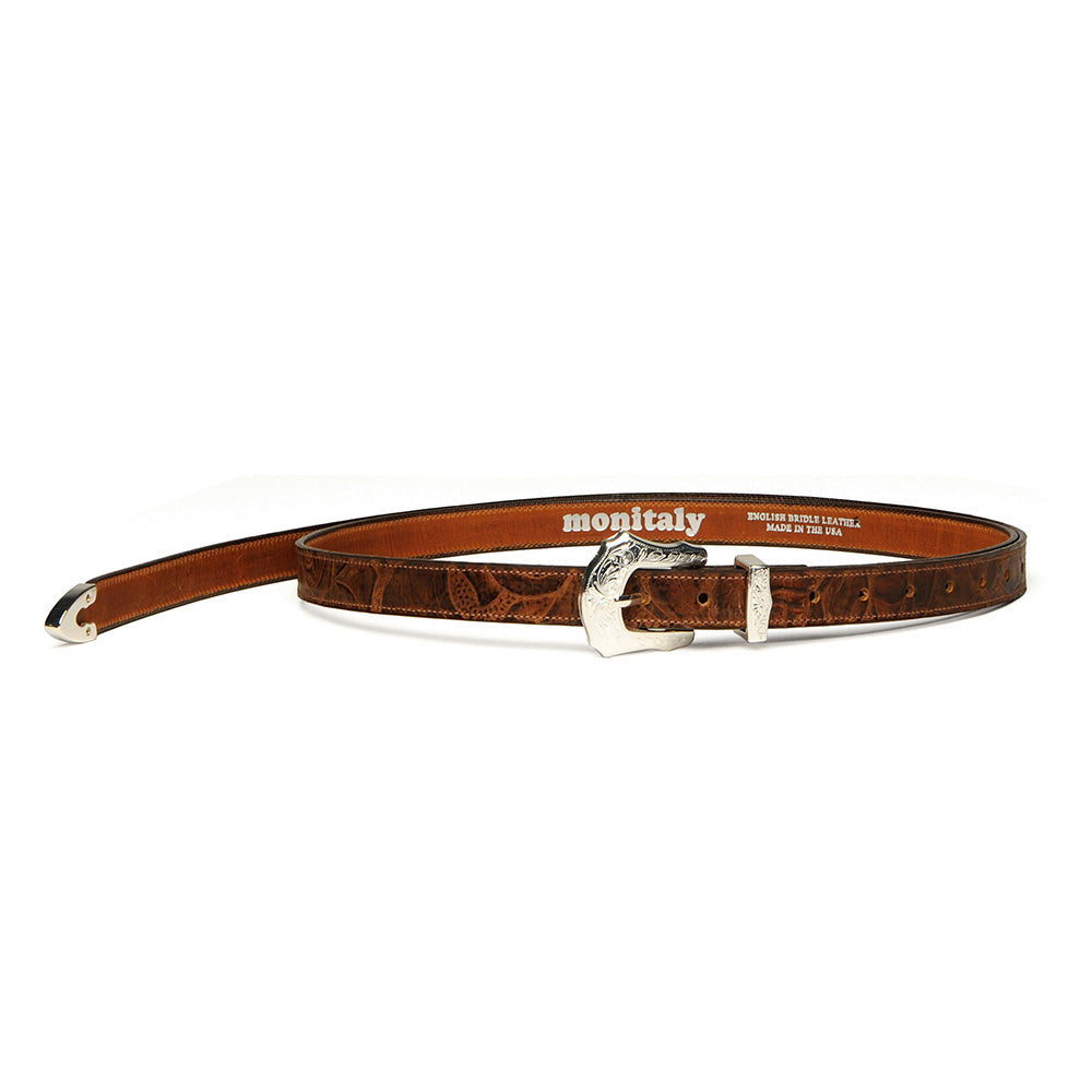 Extra Long Leather Belt With 3pc Buckle Set Floral Med