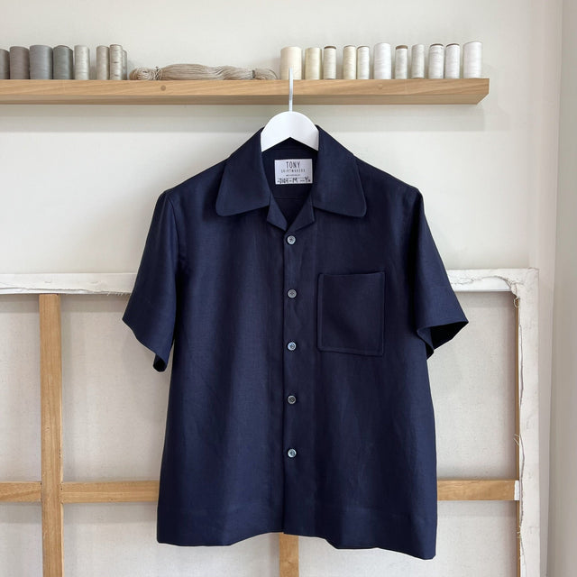 Navy Linen Camp Shirt