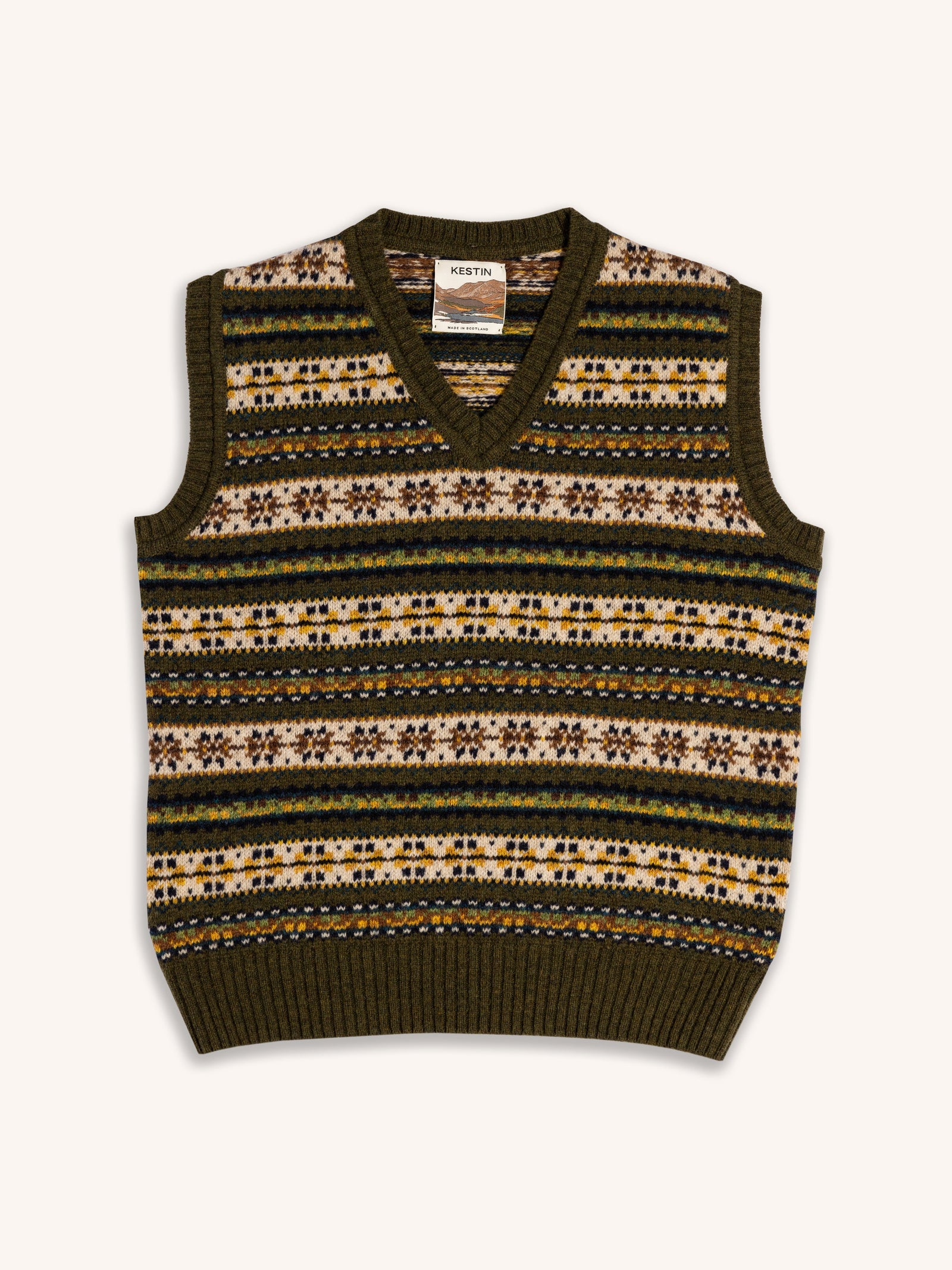 Fairisle Vest In Green Multi Lambswool