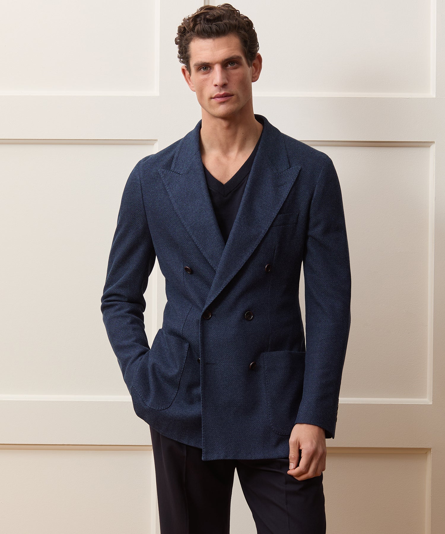 Italian Double-Breasted Knit Pique Sport Coat