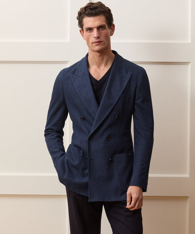 Italian Double-Breasted Knit Pique Sport Coat