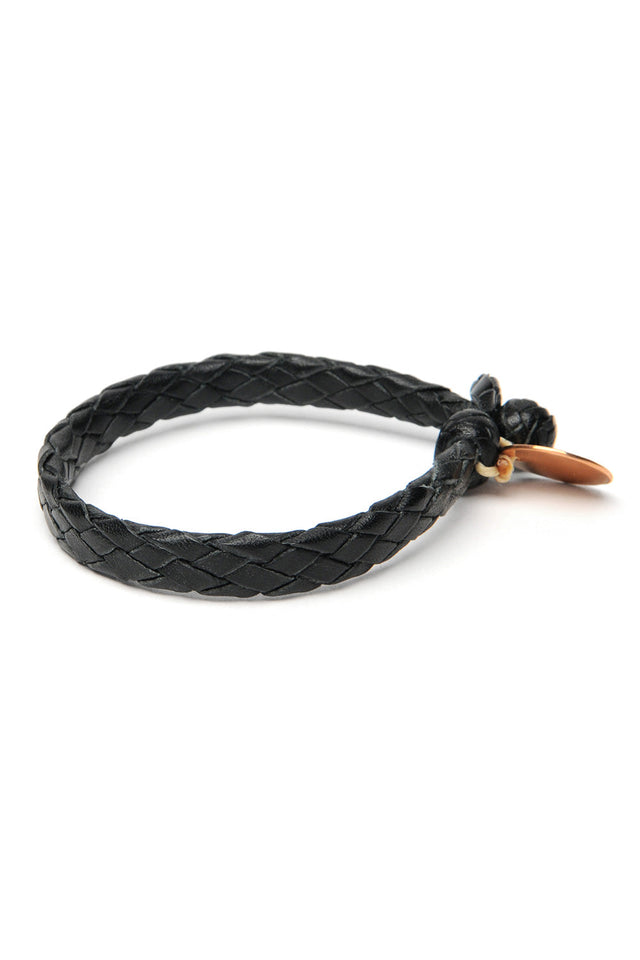 Flat Weaved Leather Bracelet - Black