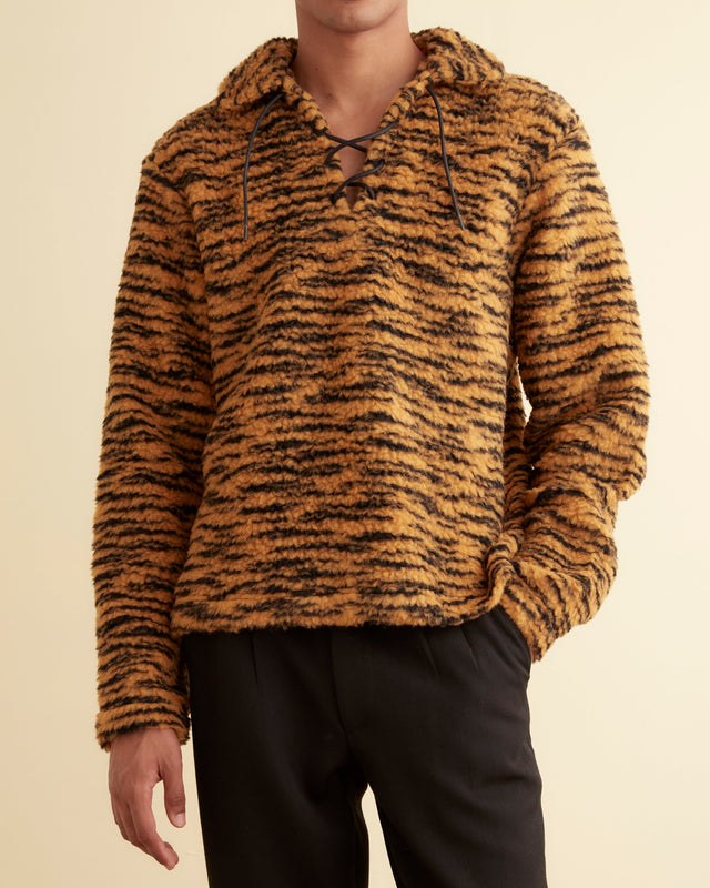 Fleece Tie-Up Pullover - Orange