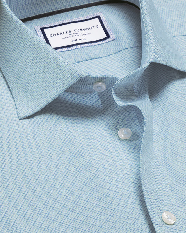 Non Iron Westminster Weave Shirt Aqua Green