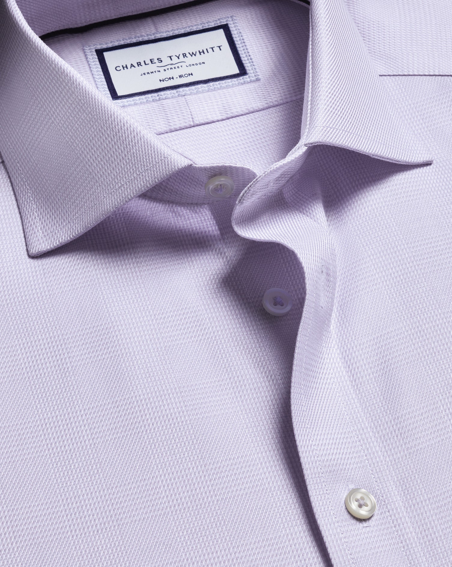 Non-Iron Stretch Burlington Weave Prince of Wales Check Shirt - Lilac